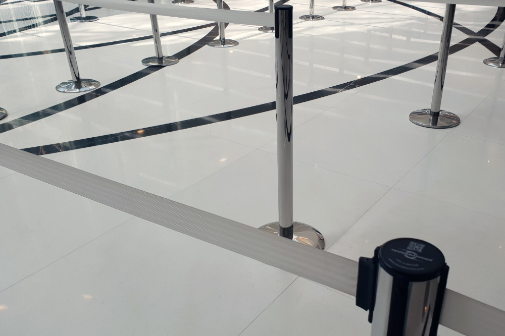Retractable belt barrier stanchions are designed for standard crowd control